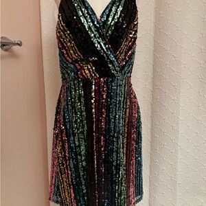 Vibrant Sequin Striped Mini Dress